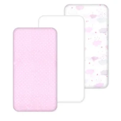 100% Cotton Fitted Cradle/Pram Sheets - 3 Pack Pink - Made In Portugal