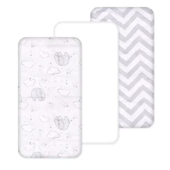 100% Cotton Fitted Cradle/Pram Sheets - 3 Pack Grey - Made In Portugal