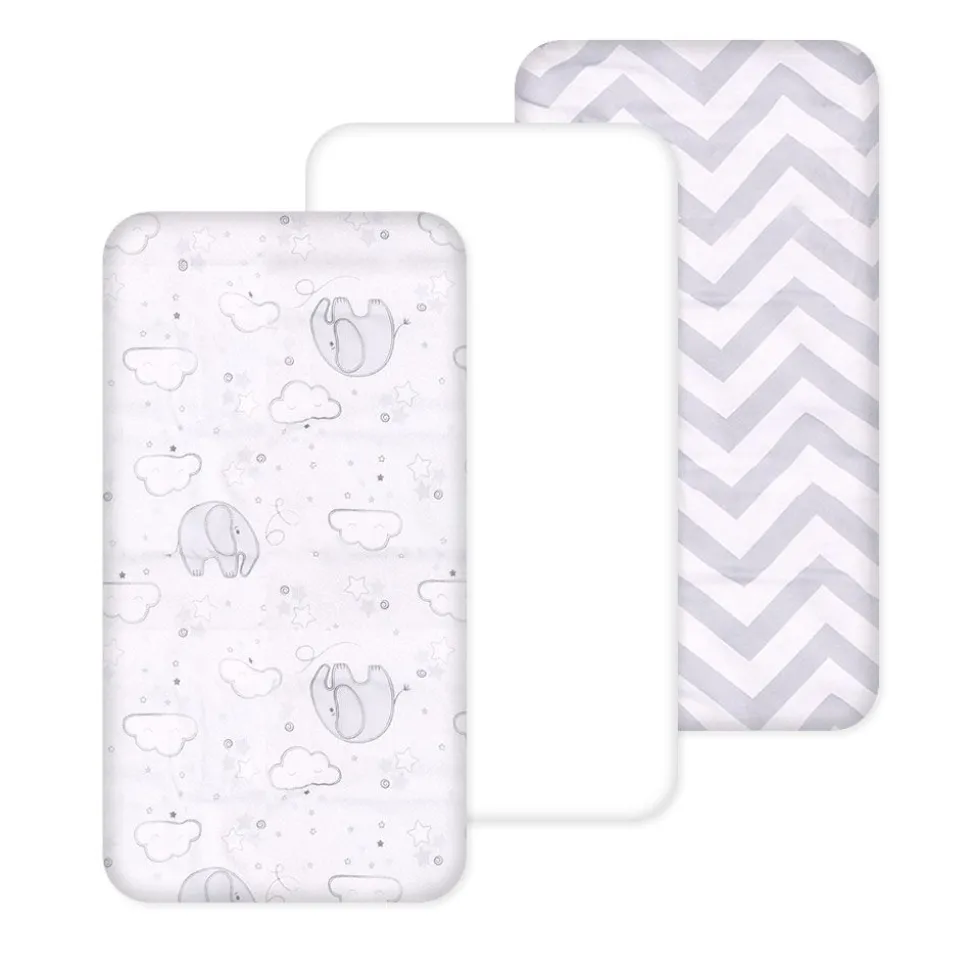 100% Cotton Fitted Cradle/Pram Sheets - 3 Pack Grey - Made In Portugal