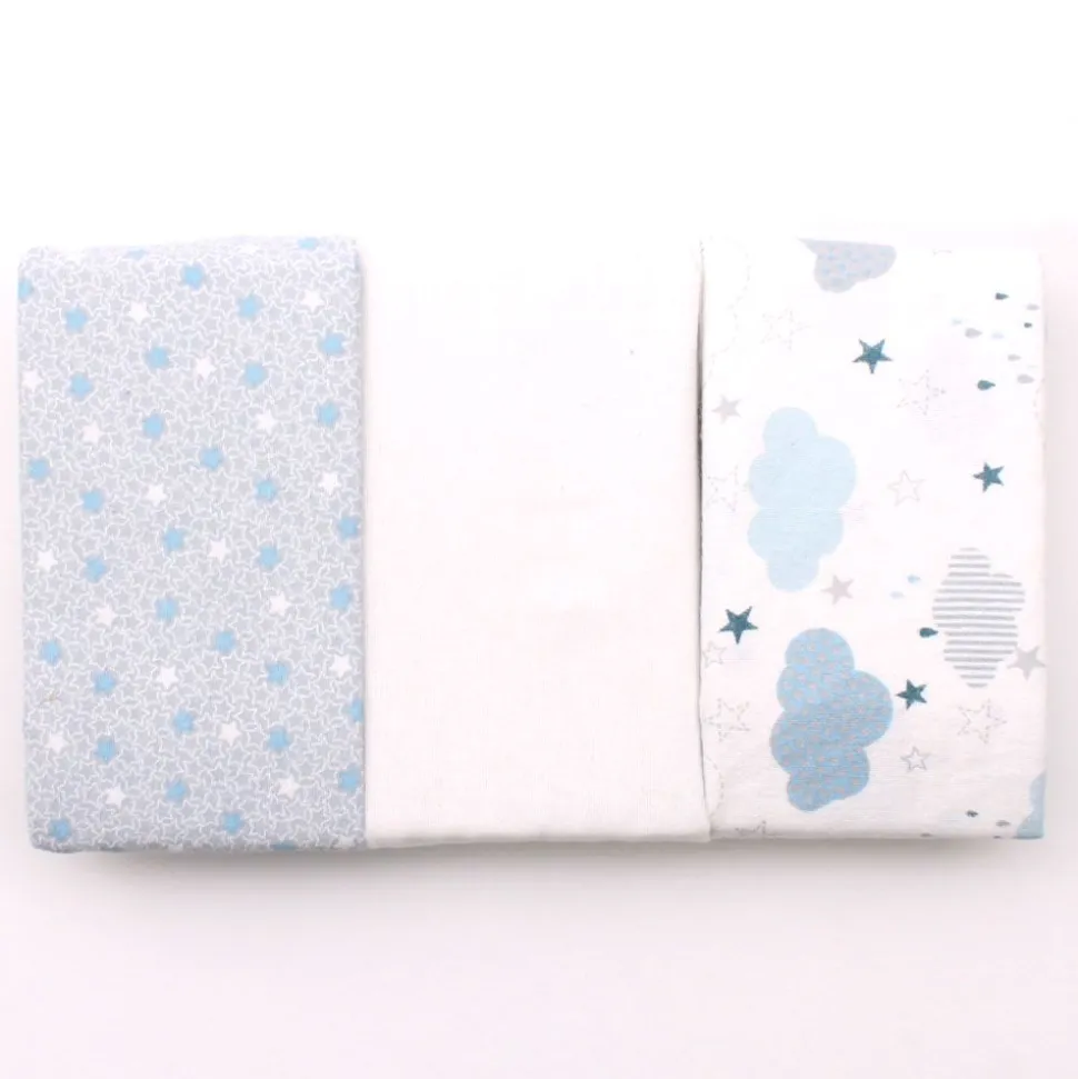 100% Cotton Fitted Cradle/Pram Sheets - 3 Pack Blue - Made In Portugal
