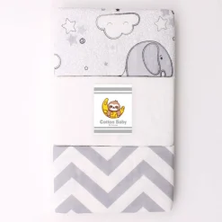 100% Cotton Fitted Moses Sheets 3 Pack Grey - Made In Portugal