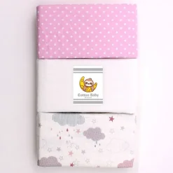 100% Cotton Fitted Moses Sheets 3 Pack Pink - Made In Portugal