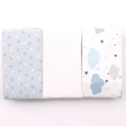 100% Cotton Fitted Moses Sheets 3 Pack Blue - Made In Portugal