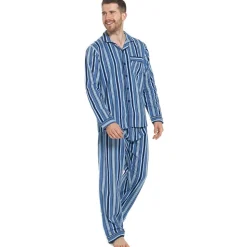 100% Cotton Flannelette Outsize Pyjamas Light Blue Stripe