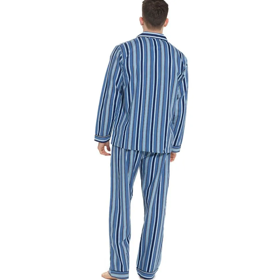 100% Cotton Flannelette Outsize Pyjamas Light Blue Stripe
