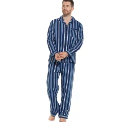 100% Cotton Flannelette Outsize Pyjamas Navy Stripe