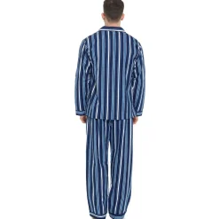 100% Cotton Flannelette Outsize Pyjamas Navy Stripe