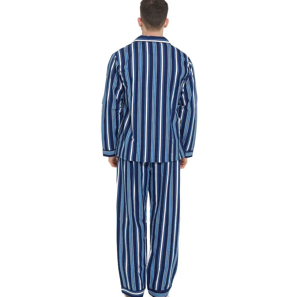 100% Cotton Flannelette Outsize Pyjamas Navy Stripe