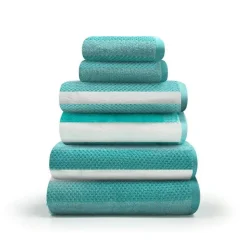 100% Cotton Stripe Towel Aqua