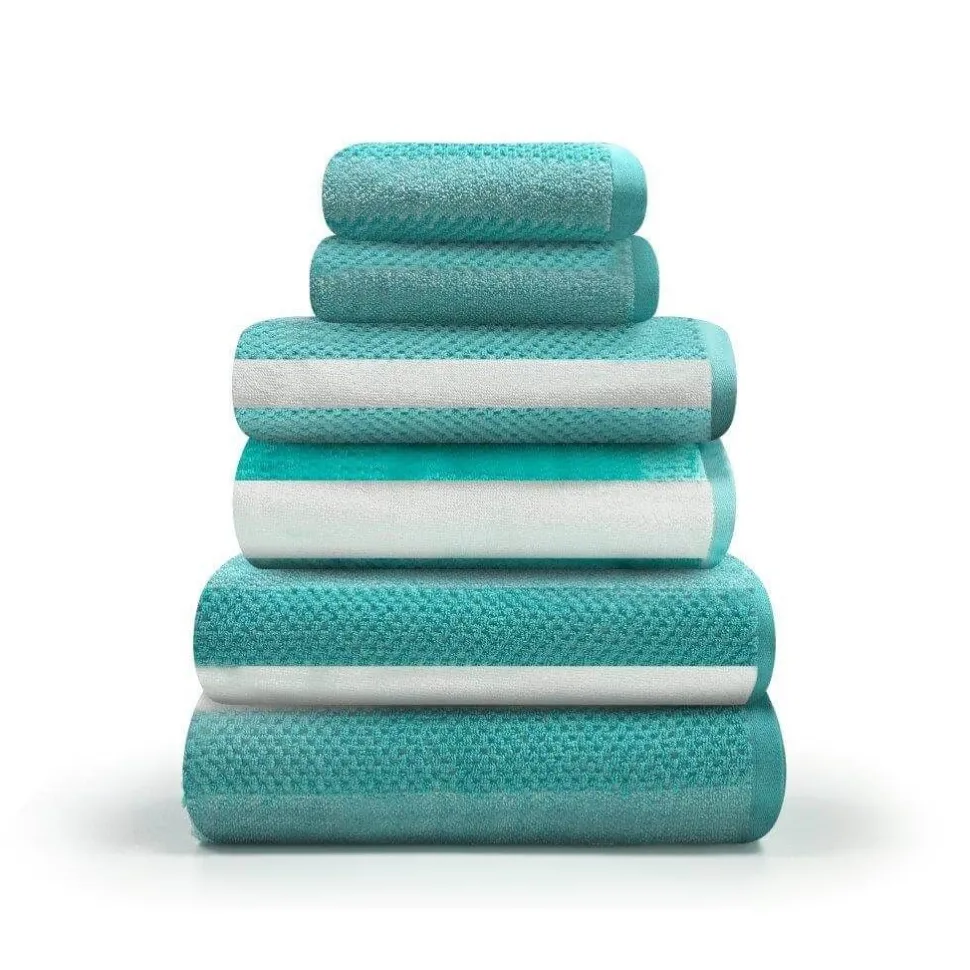 100% Cotton Stripe Towel Aqua