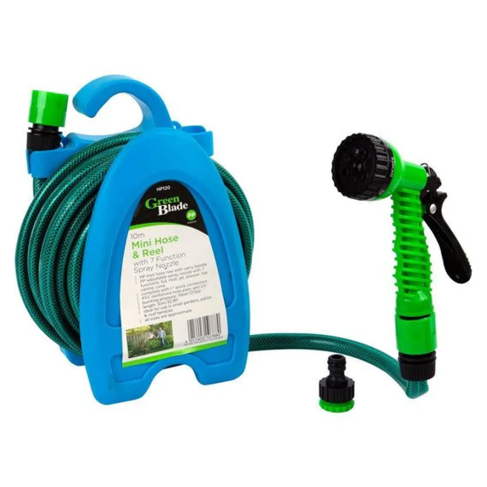 10 Metre Mini Hose with Spray Gun Green