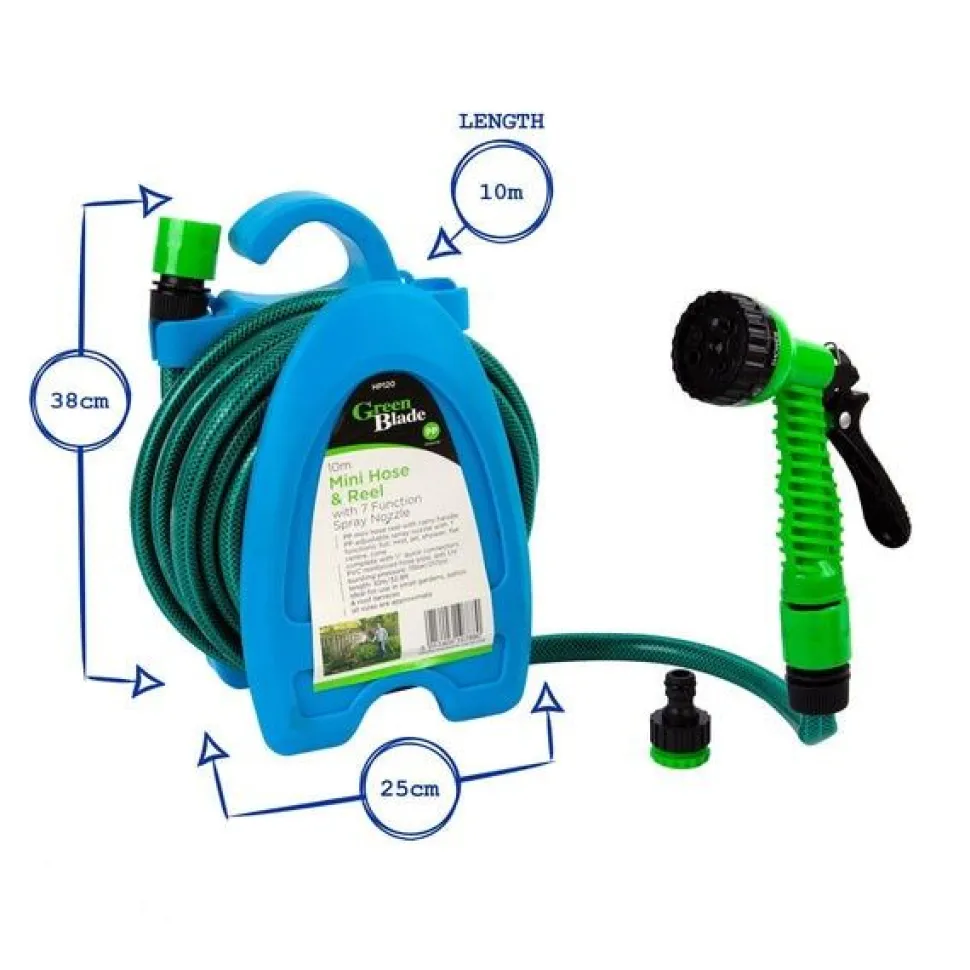 10 Metre Mini Hose with Spray Gun Green
