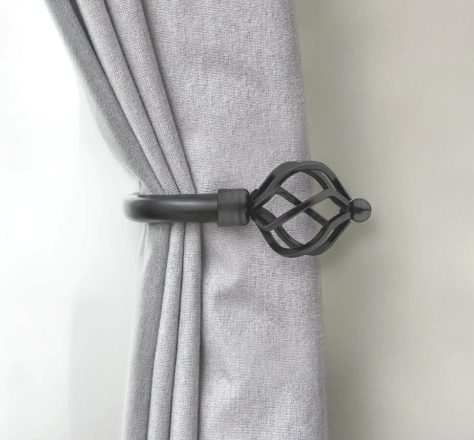 2 Pack Curtain Holdbacks Black Basket