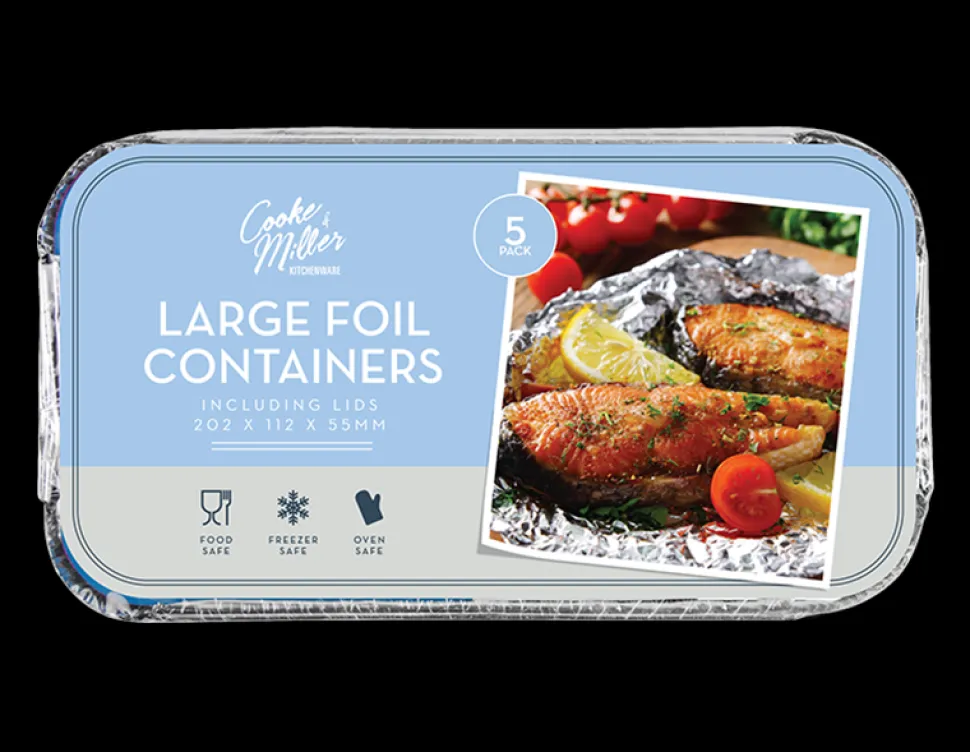5 Pack Large Foil Containers & Lids