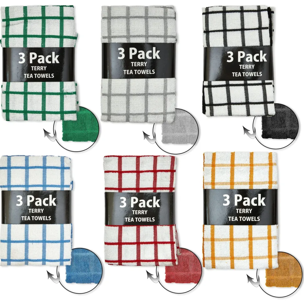 3 Pack Tea Towels Assorted Colours