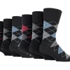 3 Pairs Men's Bigfoot Cotton Socks Argyle Black Gentle Grip (UK 12-14)