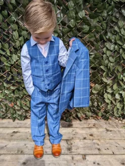 5 Piece Boys Blue Check Suit