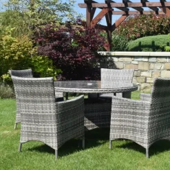 5 Piece Dark Rattan Dining Set