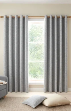 Albert Chenille Eyelet Readymade Curtains Silver 90x90
