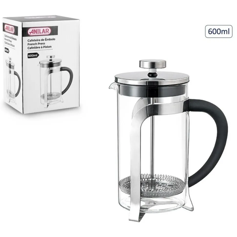 Anilar French Press in Glass & Stainless Steel - 600ml