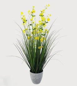 Artificial Flowers Onion Grass in Pot Yellow