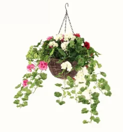 Artificial Geranium in 12'' Hanging Basket