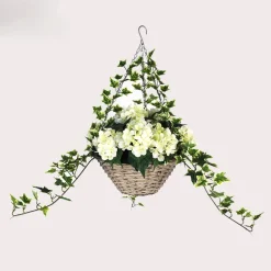 Artificial Hanging Basket Flower Hydrangea Cream 12"