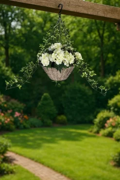 Artificial Hanging Basket Flower Hydrangea Cream 12