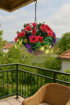 Artificial Hanging Basket Flower Arrangement Petunia 12"