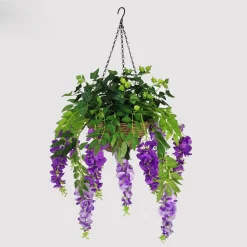 Artificial Hanging Basket Flower Wisteria Purple