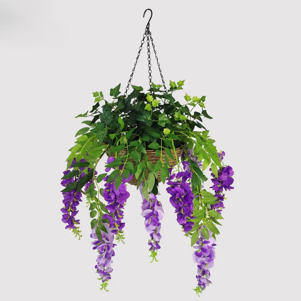 Artificial Hanging Basket Flower Wisteria Purple