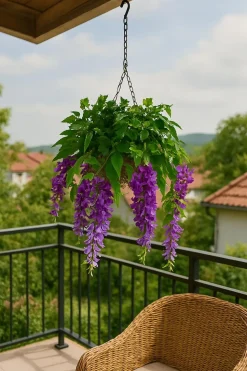 Artificial Hanging Basket Flower Wisteria Purple