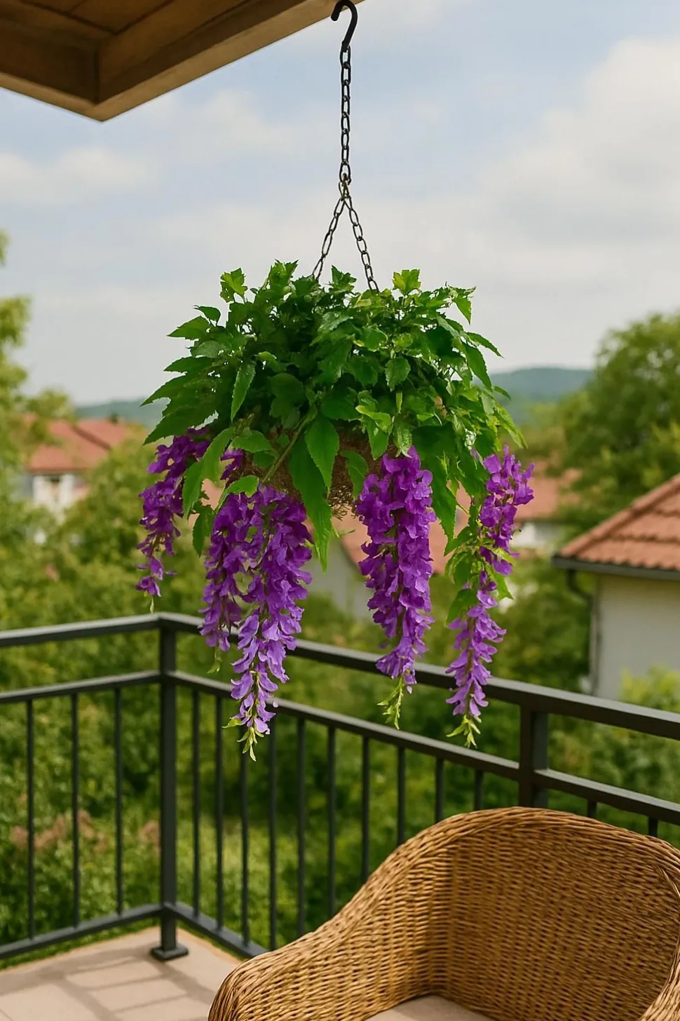 Artificial Hanging Basket Flower Wisteria Purple