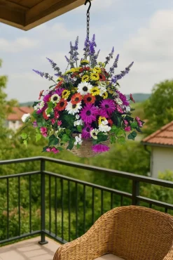Artificial Hanging Basket Flower Arrangement Chrysantheum