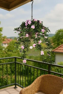 Artificial Hanging Basket Flower Arrangement Azalea Rose Pink 12"