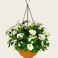 Artificial Hanging Pot Flower Arrangement Petunia White