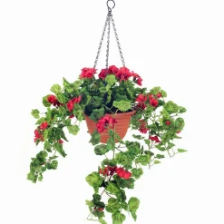 Artificial Hanging Pot Flower Arrangement Geranium 8"