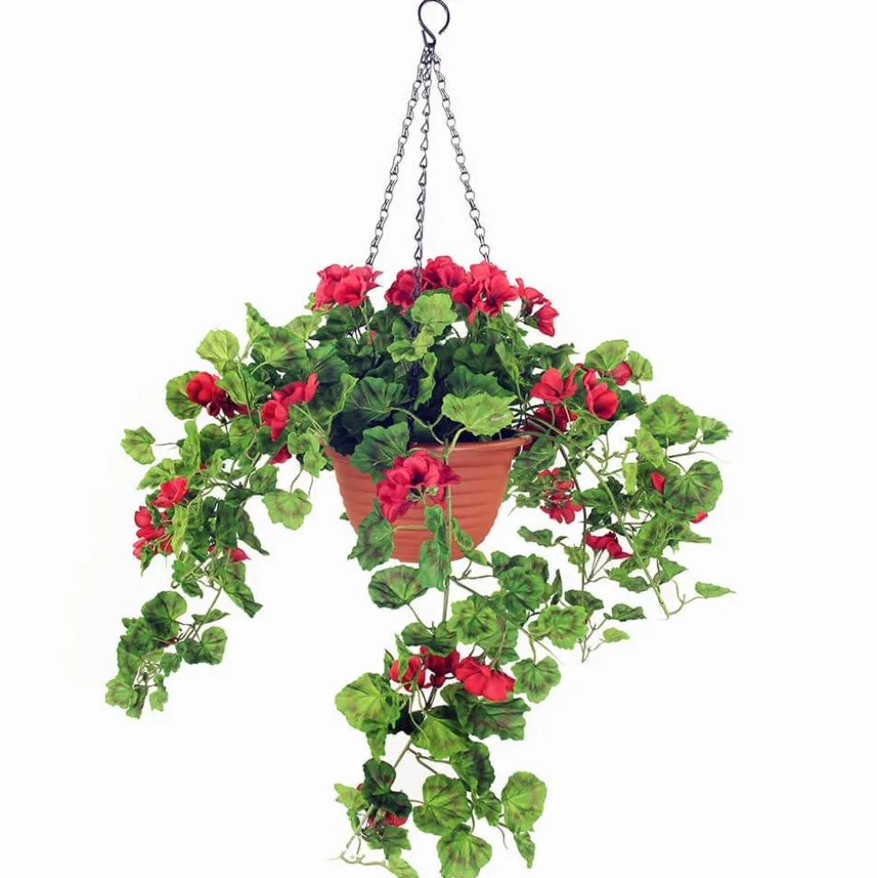 Artificial Hanging Pot Flower Arrangement Geranium 8"