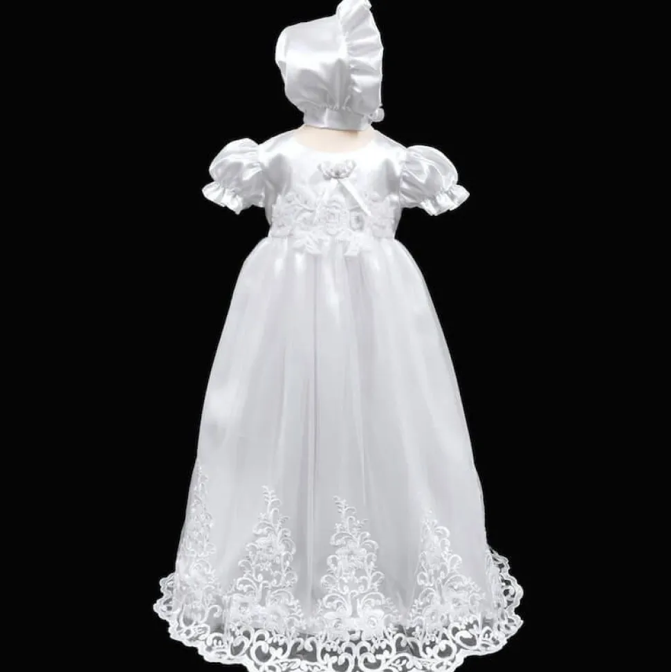 Baby Girls White Embroidered Christening Gown & Bonnet