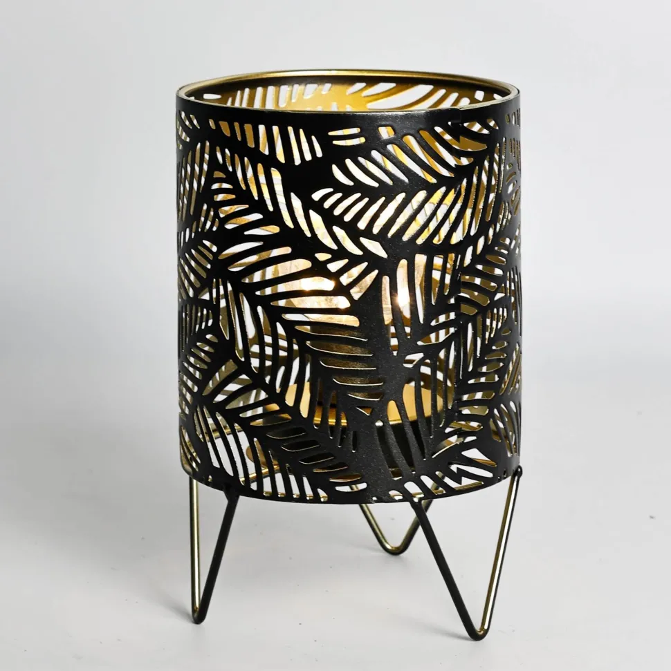 Battery Operated Metal LED Lantern with Gold Finish