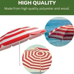 Beach Tilting Parasol Umbrella 1.8m Red Stripe