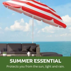 Beach Tilting Parasol Umbrella 1.8m Red Stripe
