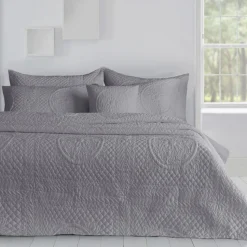 Belfort Embossed Pinsonic Bedspread Set Charcoal by Velosso