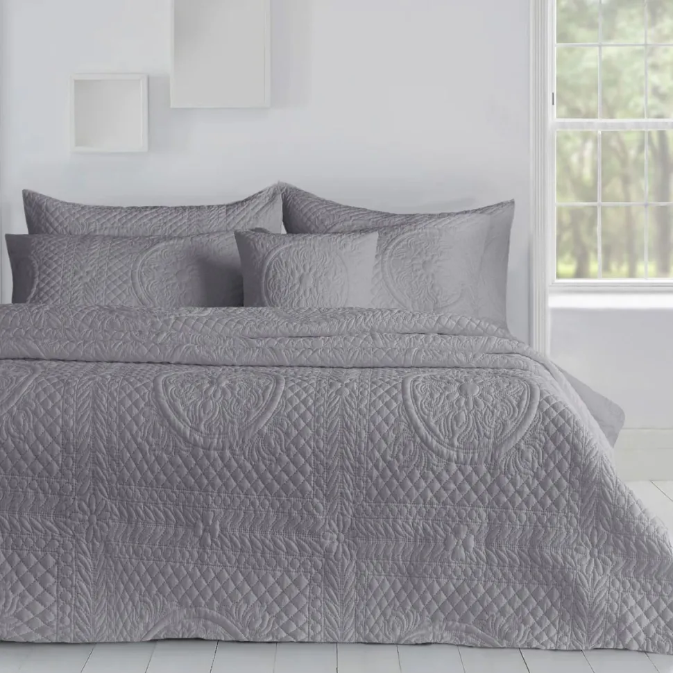 Belfort Embossed Pinsonic Bedspread Set Charcoal by Velosso