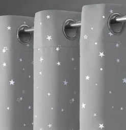 Blackout Curtains Eyelet Stars Grey