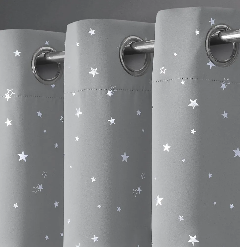 Blackout Curtains Eyelet Stars Grey