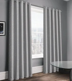 Blackout Curtains Eyelet Stars Grey