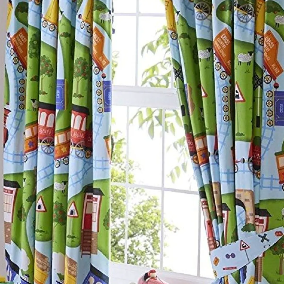Blackout Curtains Trains Tape Top