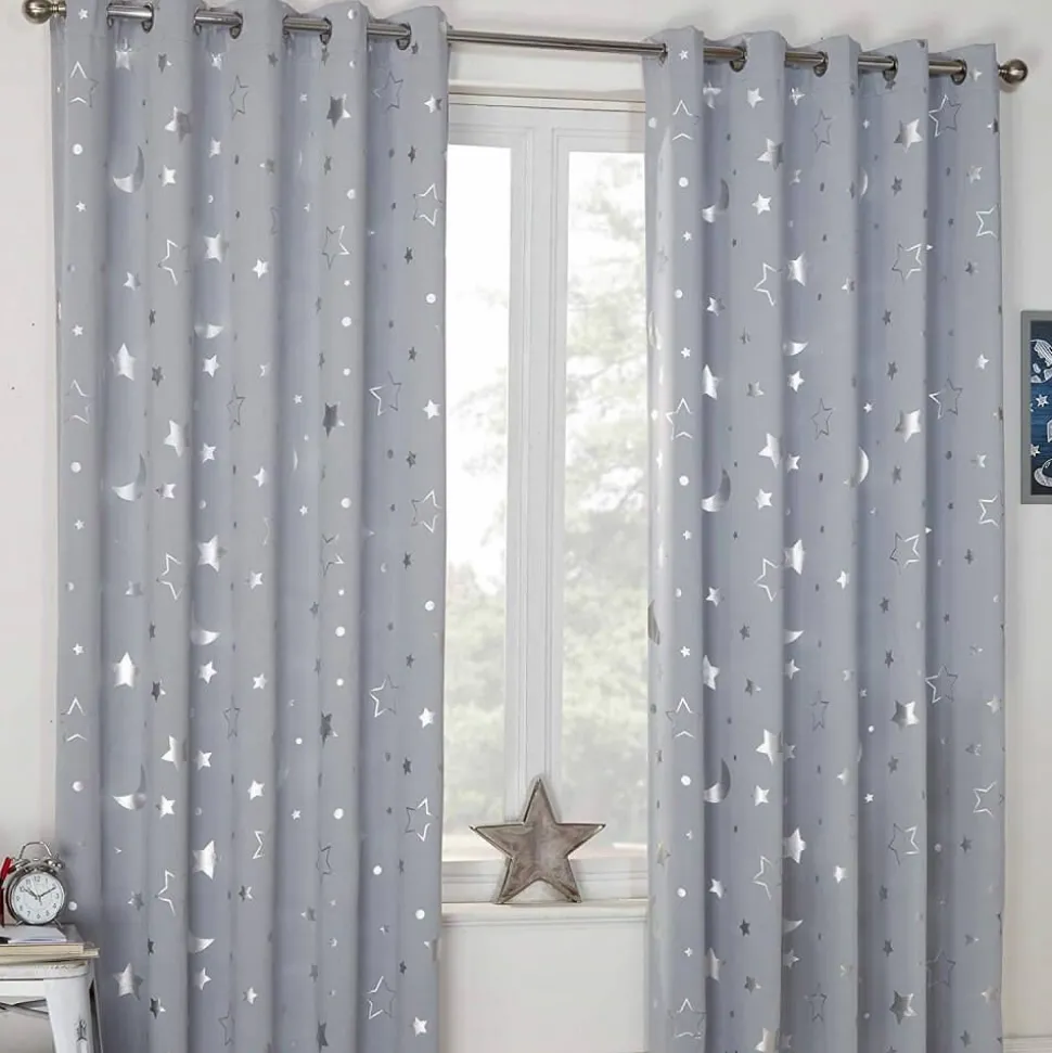 Blackout Eyelet Galaxy Curtains Silver by Dreamscene