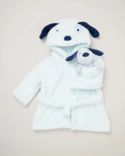 Blue Baby Puppy Dressing Gown with Toy